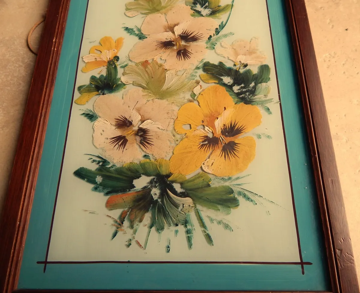 Large Framed Still Life Painting on Glass Panel - Image 3
