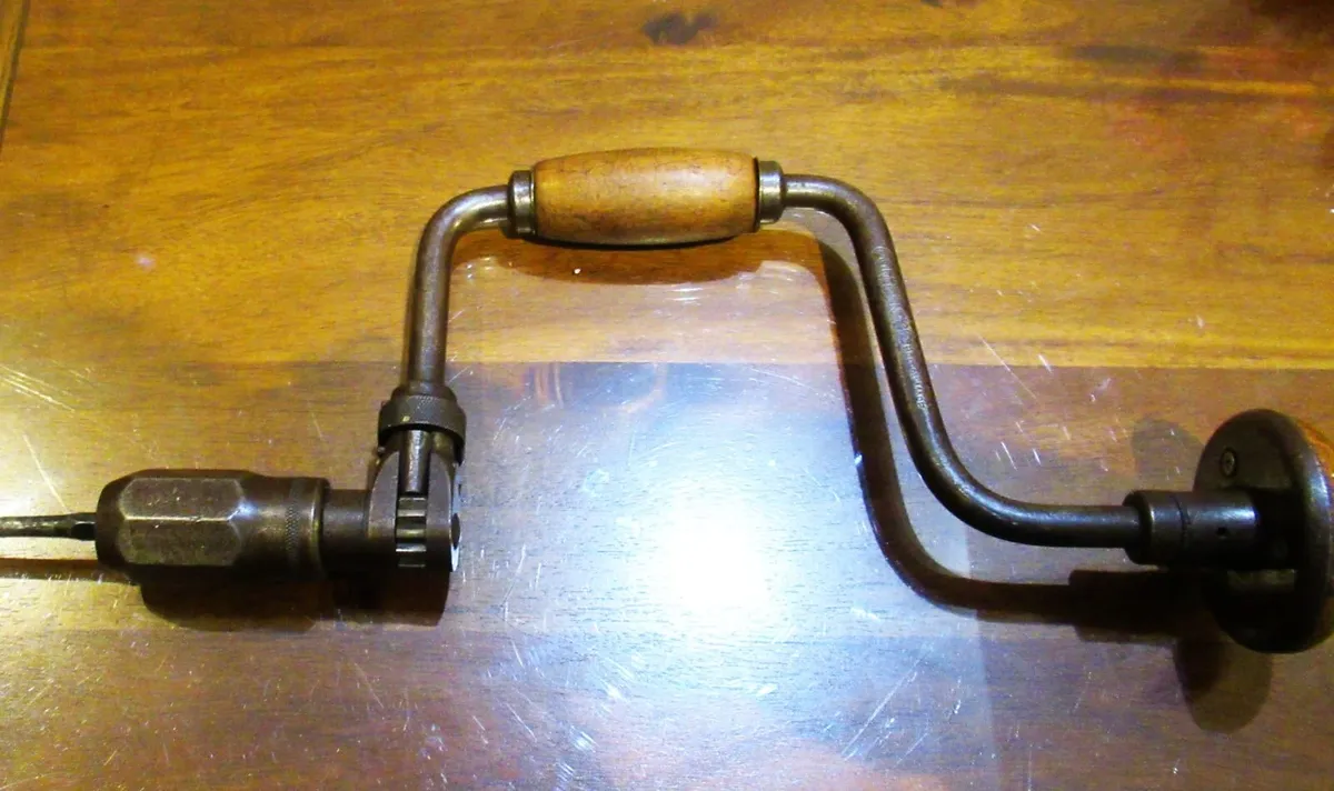 antique Hand brace Drill vintage tools wood garage - Image 1