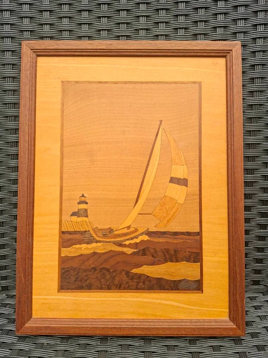Framed & signed Wood Marquetry inlay Art piece - Image 1