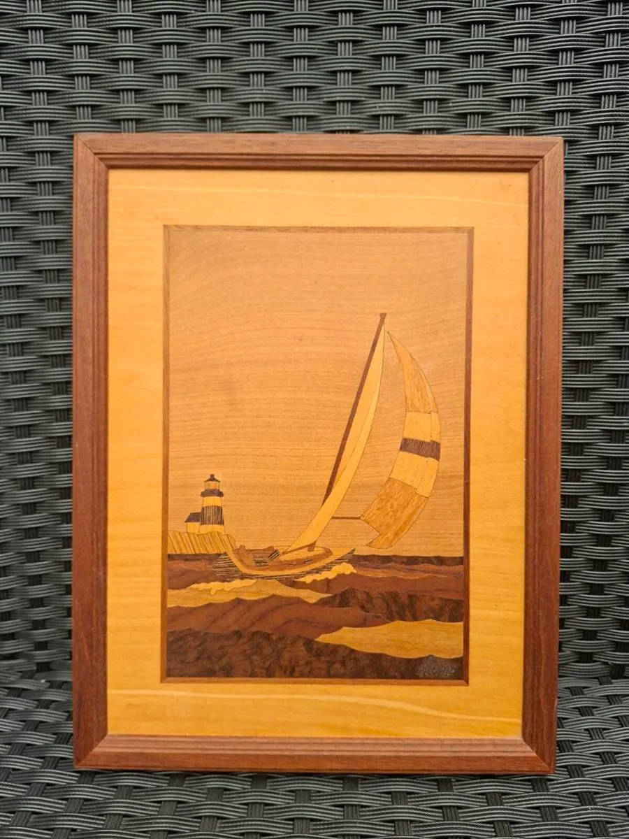 Framed & signed Wood Marquetry inlay Art piece - Image 2