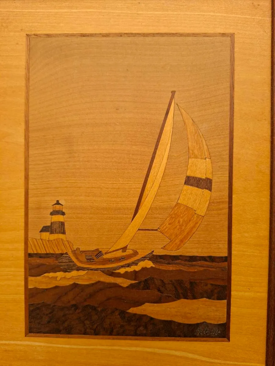 Framed & signed Wood Marquetry inlay Art piece - Image 4