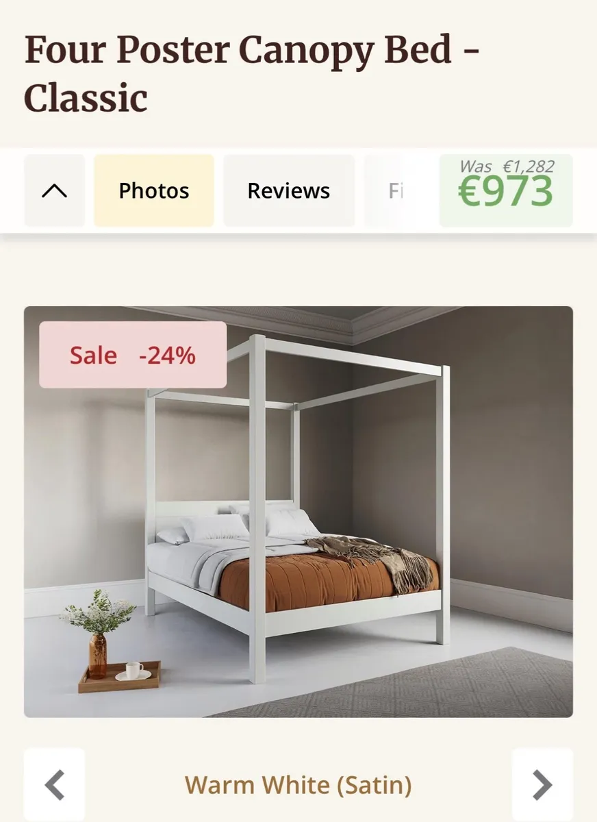 White Four Poster Bed - Small Double (4ft) - Image 3