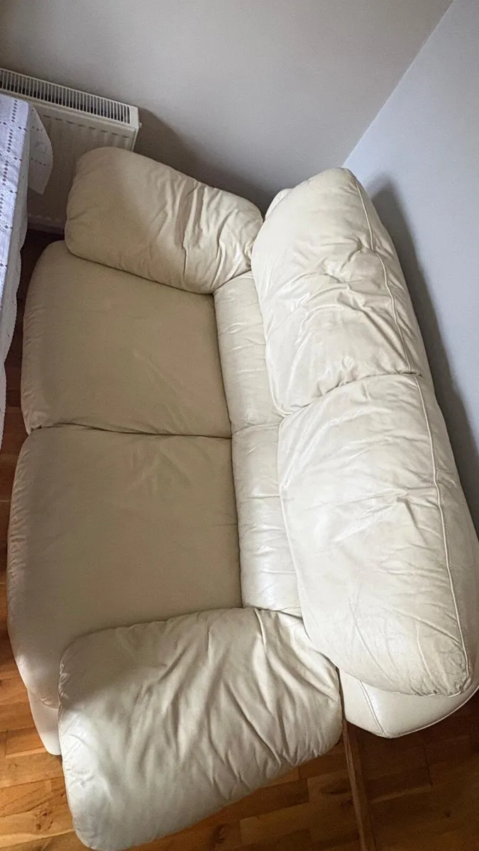 Two seater cream leather sofa - Image 2