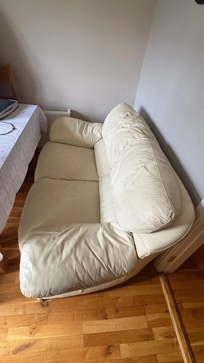 Two seater cream leather sofa - Image 3