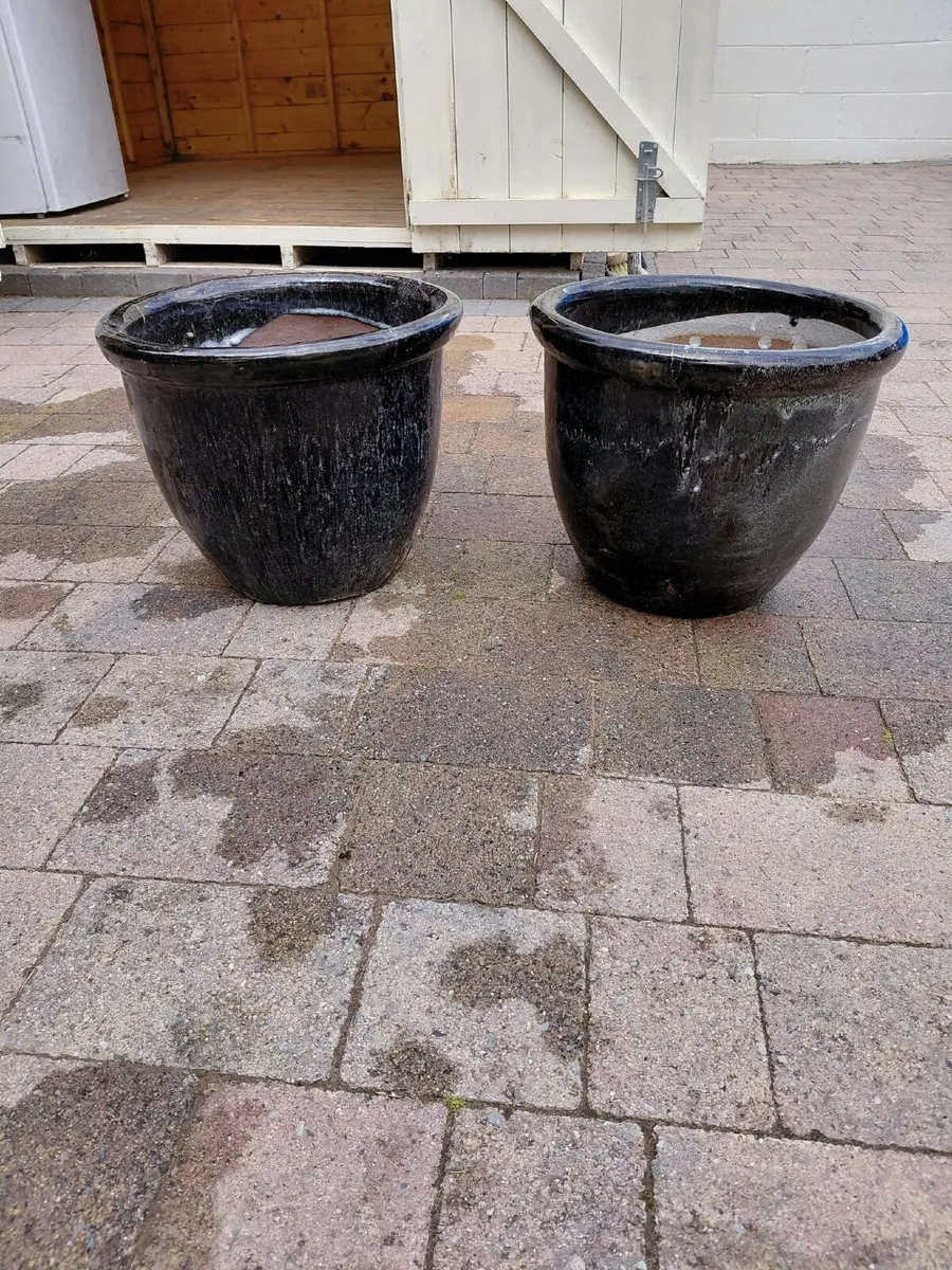 2 x Large Black Clay Plant Pots - Image 1