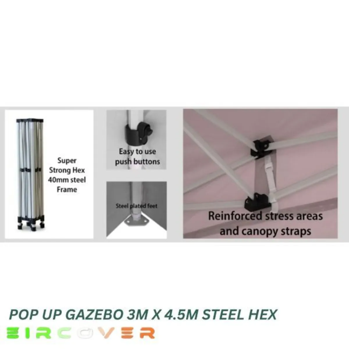Heavy Duty Pop Up Gazebo Steel 40mm Hex 3m x 4.5m - Image 2