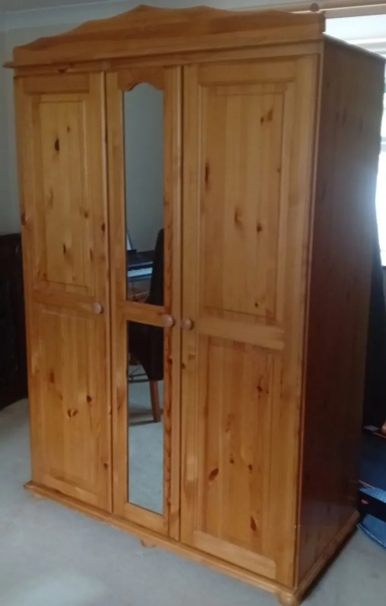 Large 3-Door Solid Pine Wardrobe & bedside locker - Image 3