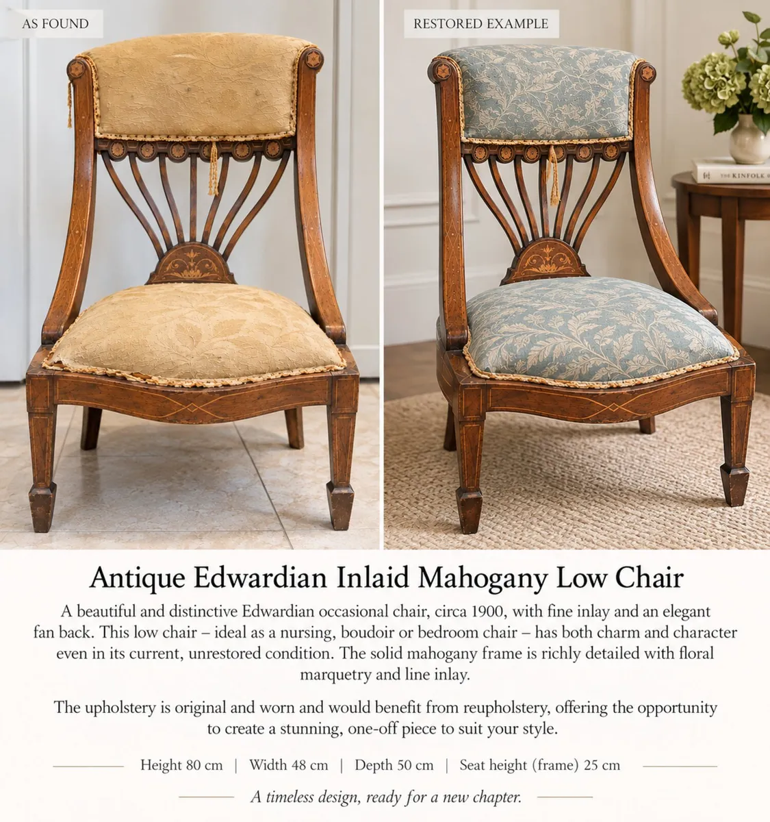 Edwardian Inlaid Mahogany Low Chair – c.1900 - Image 1