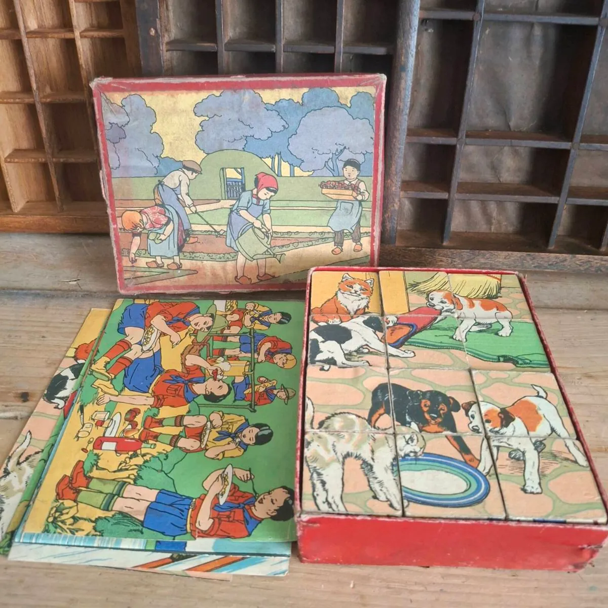 1940s French Wooden Puzzle Blocks - Image 1
