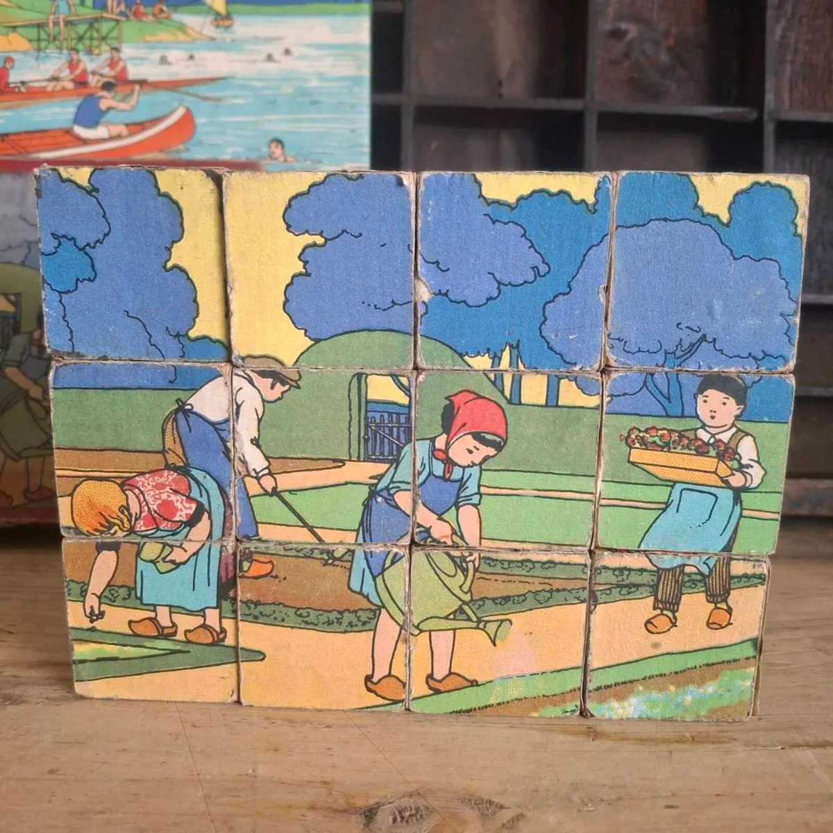 1940s French Wooden Puzzle Blocks - Image 2