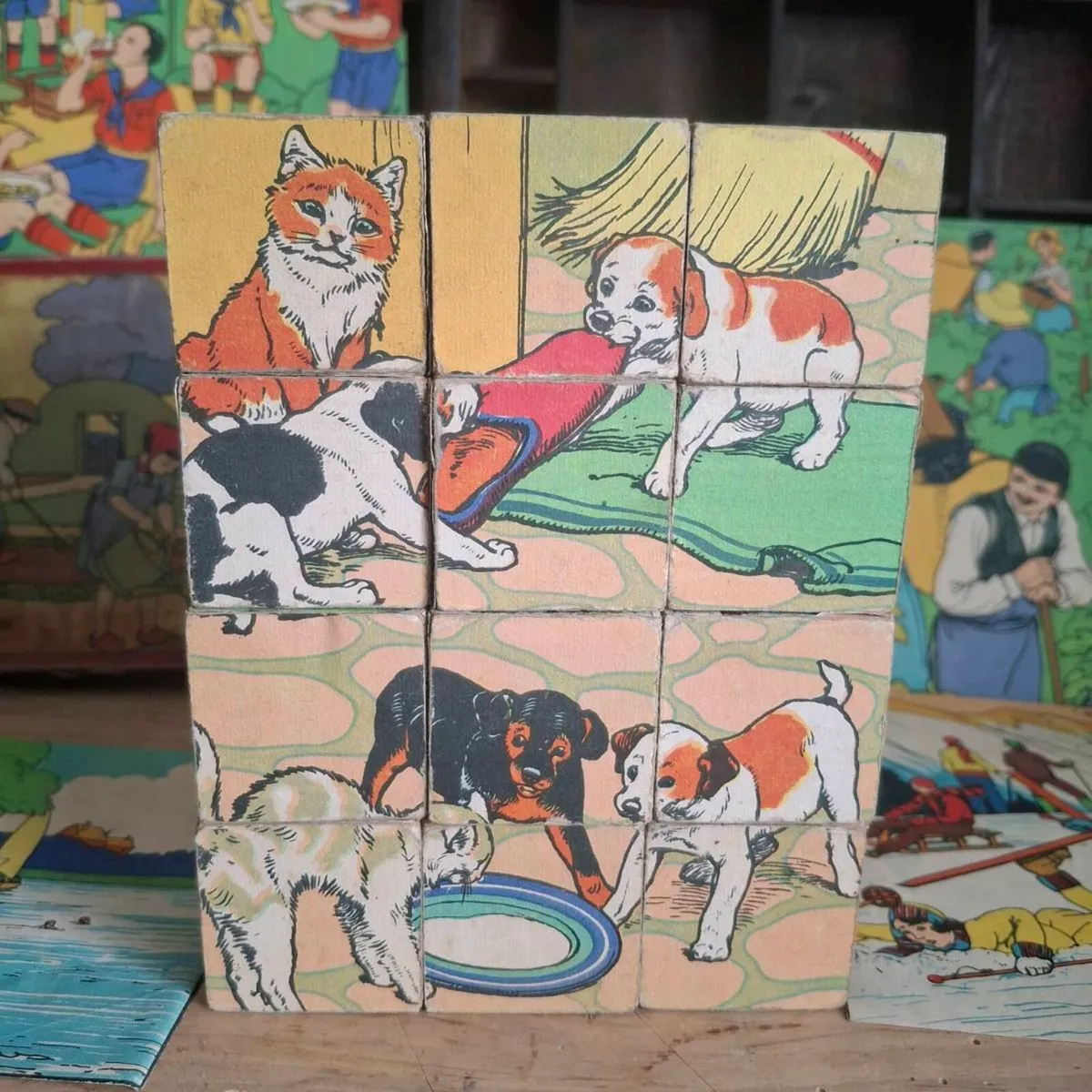 1940s French Wooden Puzzle Blocks - Image 3