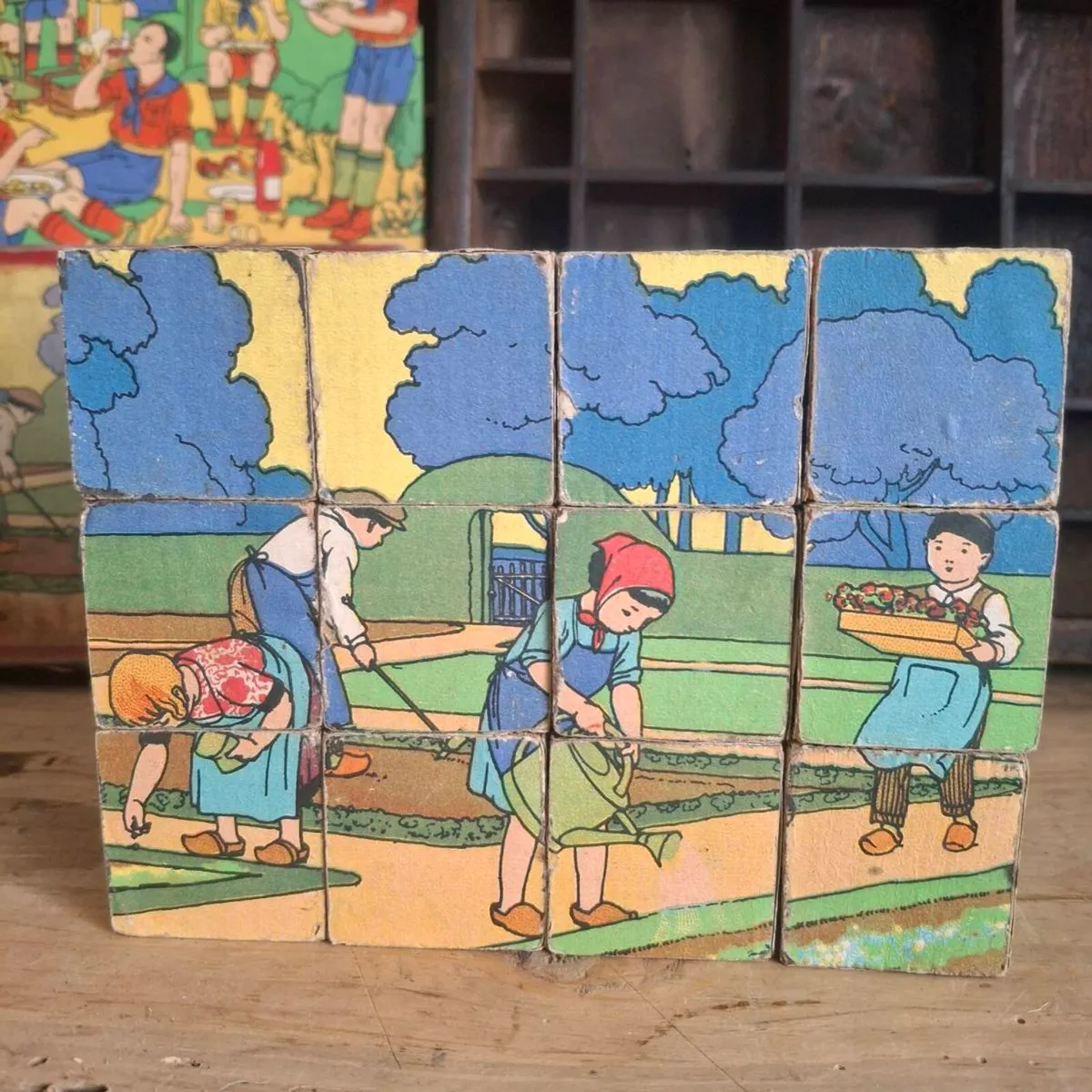 1940s French Wooden Puzzle Blocks - Image 4