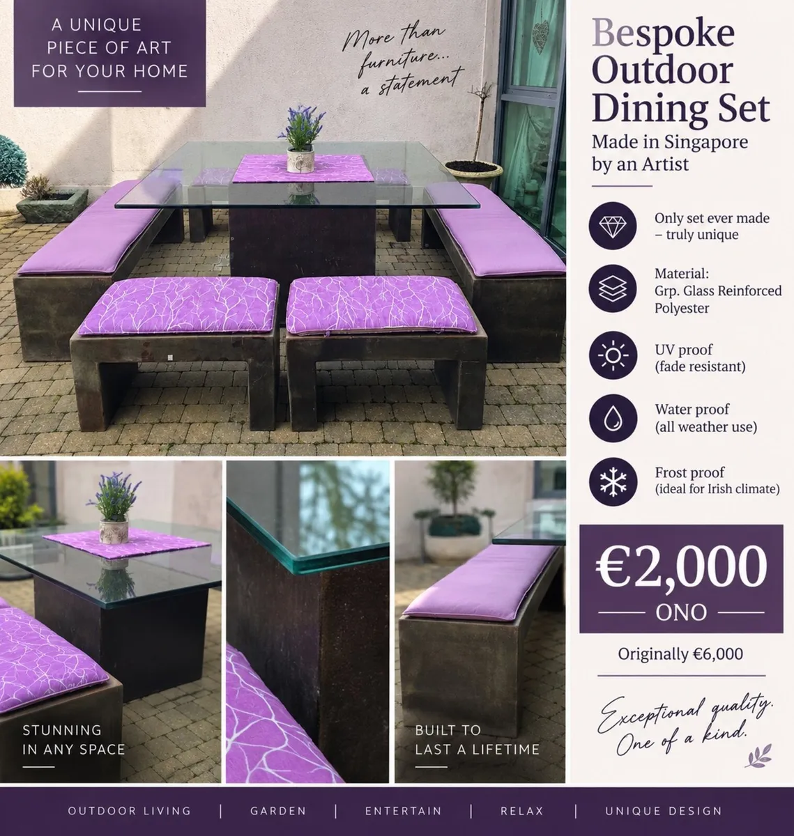 One-of-a-kind bespoke art outdoor dining set - Image 1