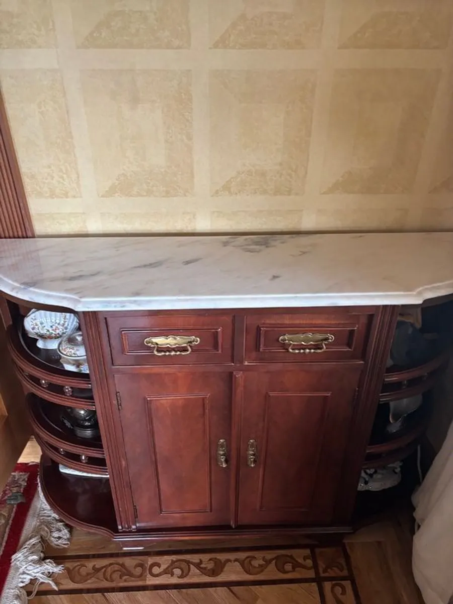 Italian-Style Mahogany Credenza / Sideboard with Marble Top - Image 1