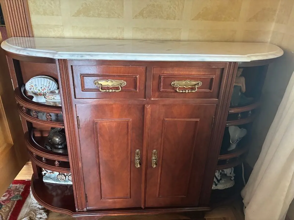 Italian-Style Mahogany Credenza / Sideboard with Marble Top - Image 2