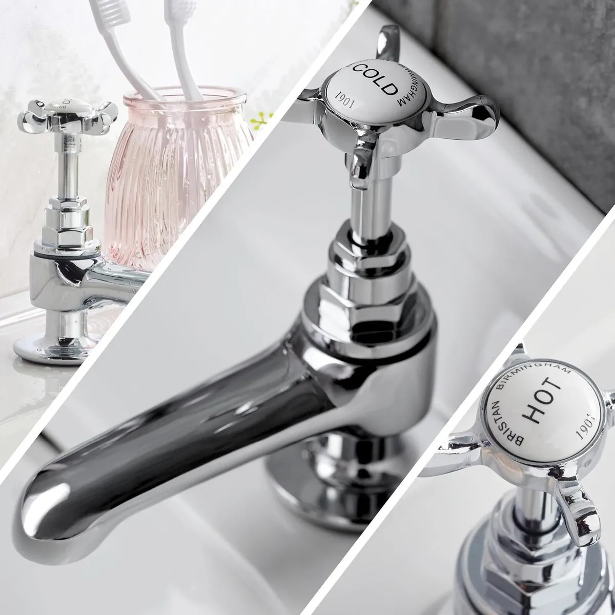 Traditional Bathroom Taps Chrome Pillar Basin - Image 4