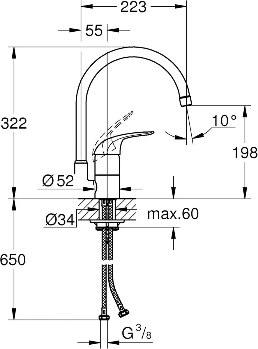 Euroeco New Single-Lever Sink Mixer 1 2" Chrome - Image 2