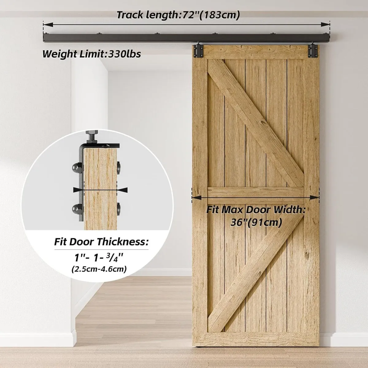 6FT Sliding Barn Door Kit Doors Hardware - Image 2