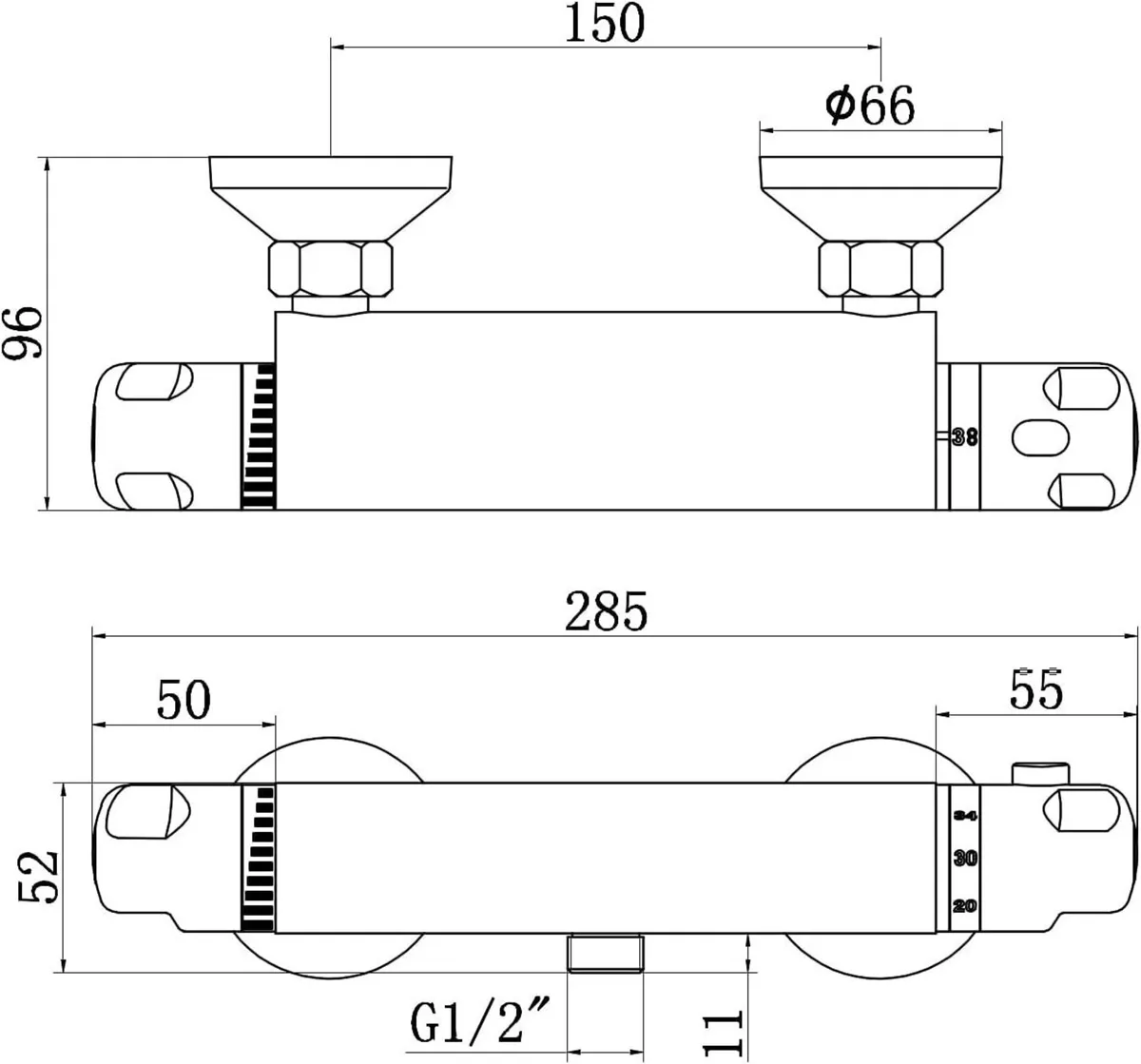 T30 Wall Mounted Valve 1 2" Outlet Thermostatic - Image 2