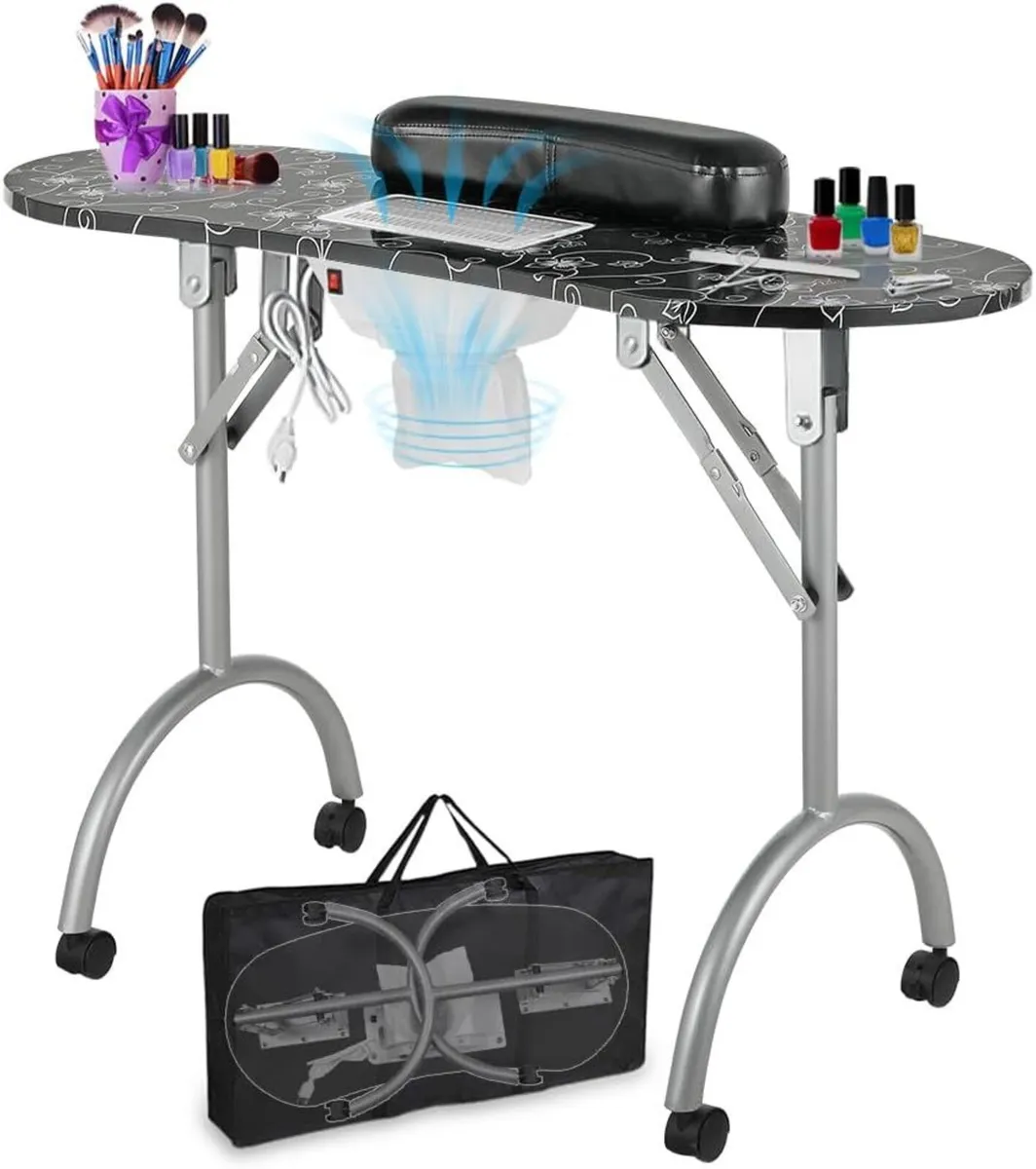Folding Portable Vented Beauty Manicure Table - Image 1