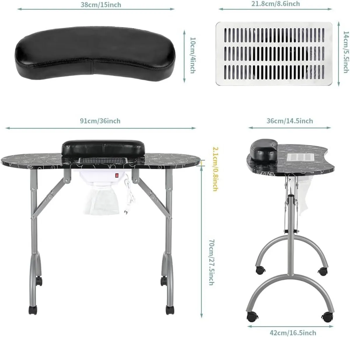 Folding Portable Vented Beauty Manicure Table - Image 3