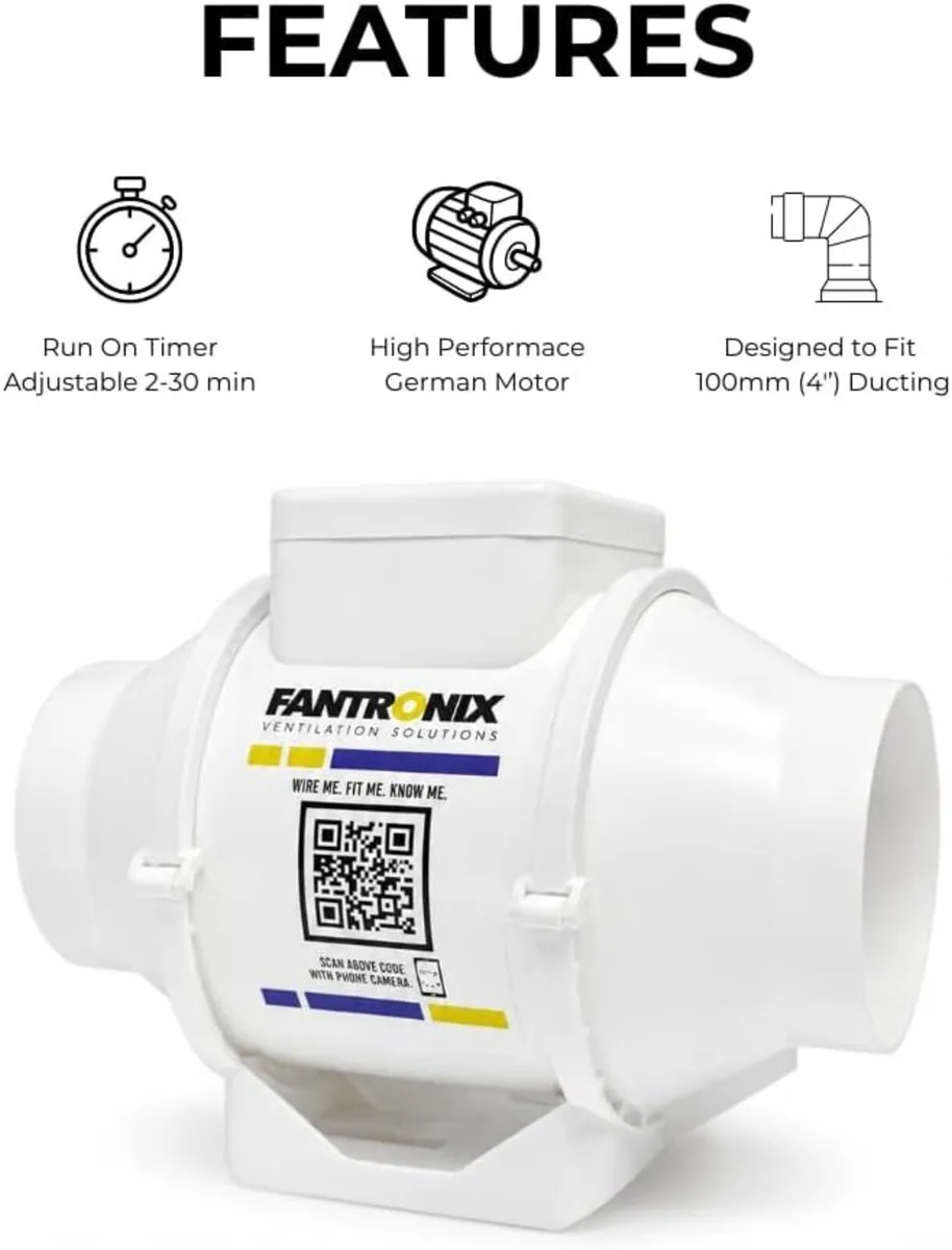 100MM Inline Bathroom Extractor Fan with Timer - Image 4