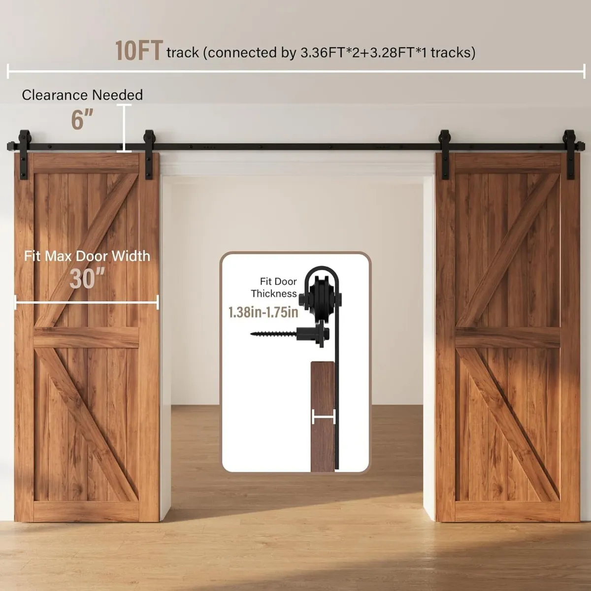 Double Sliding Barn Door Kit 305CM 10FT - Image 2