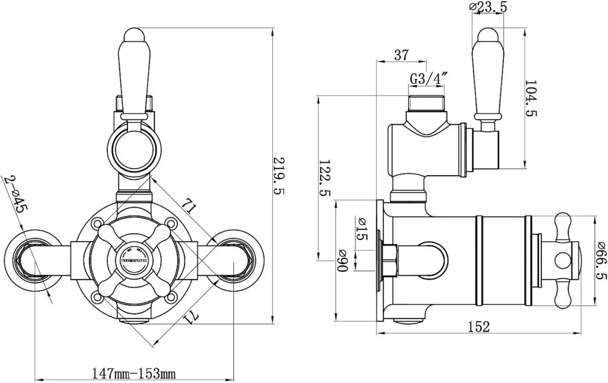 T87 Single Shower Unit Outlet Twin Thermostatic - Image 2