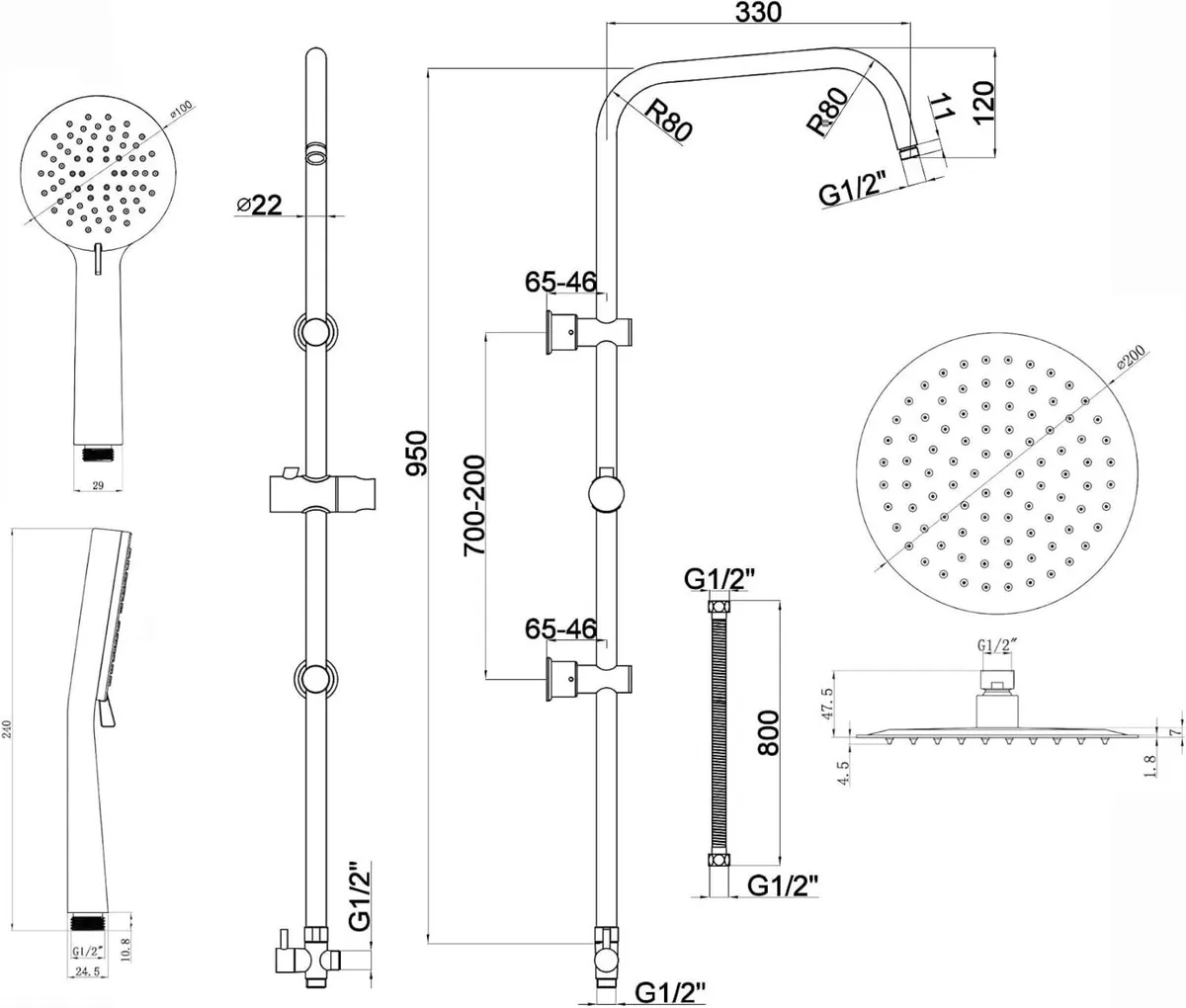 Dune Thermostatic Deck Mounted 200MM Rigid Riser - Image 2