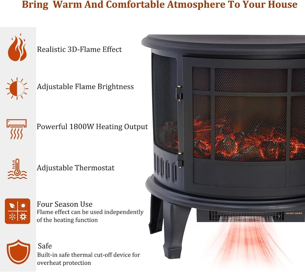 Electric Fire Stove Heater with Realistic LED Log - Image 4