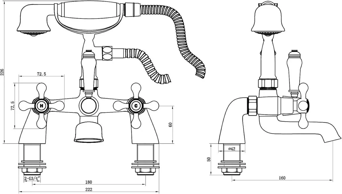Beaumont Traditional Bath Shower Mixer Tap Chrome - Image 2