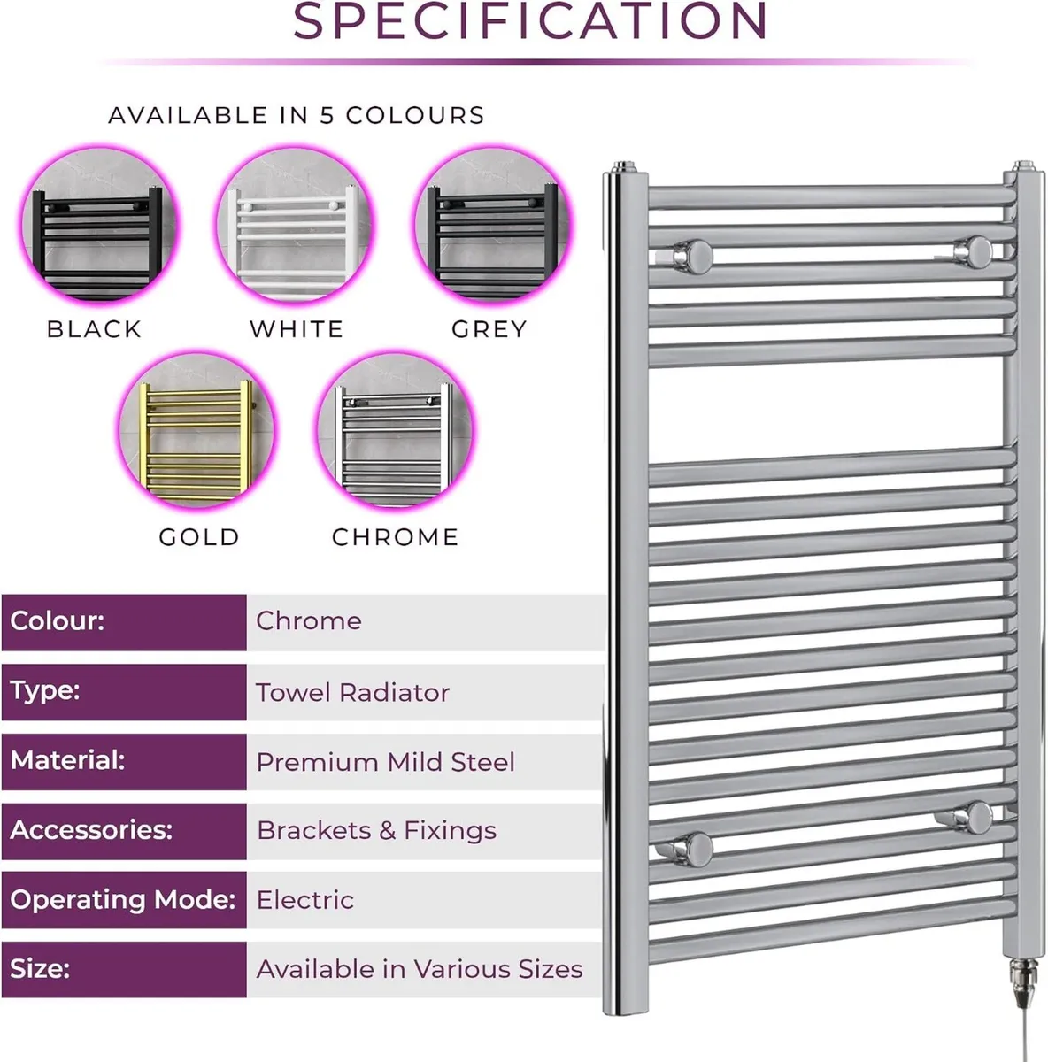 Chrome Electric Towel Radiator Warmer Rail - Image 3