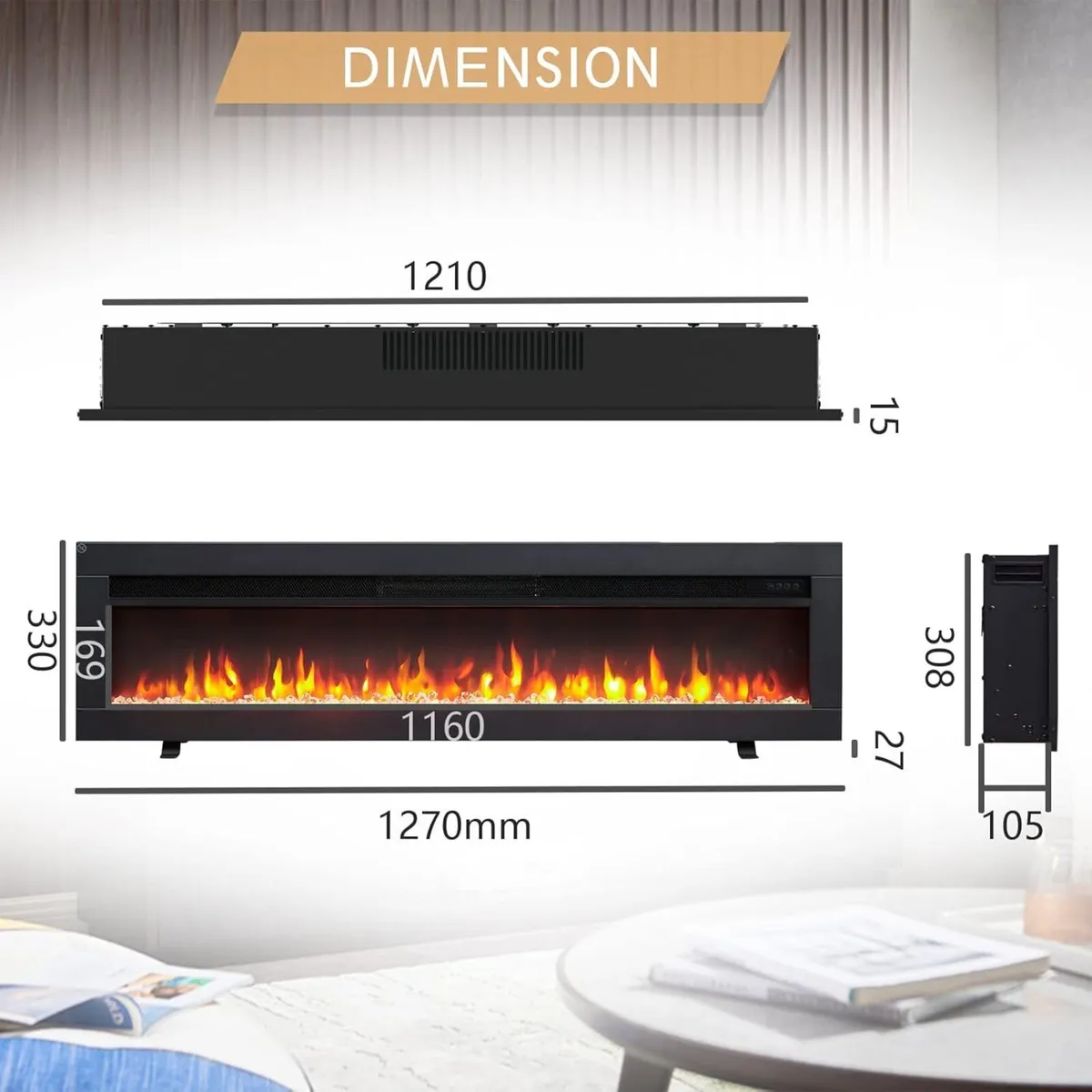 50" Wall Mounted Electric Fireplace Dilton - Image 4