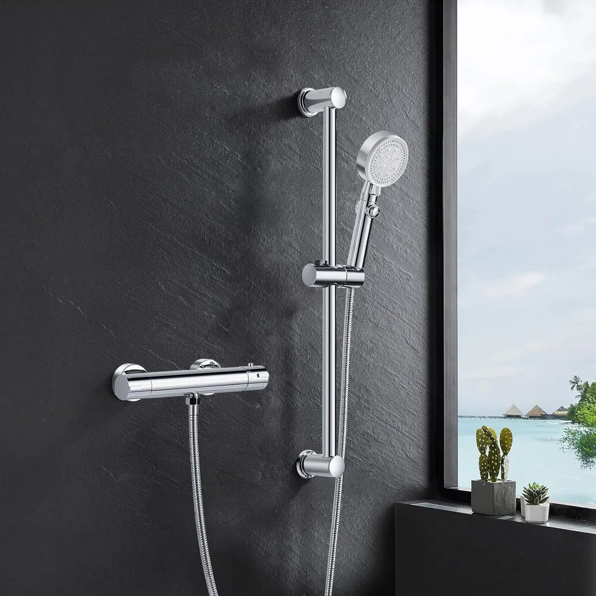 Thermostatic Shower Mixer Set Adjustable Riser - Image 2