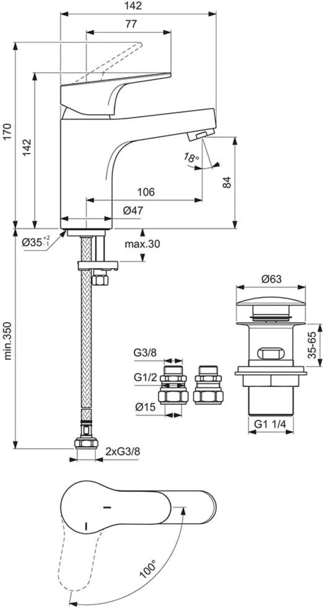 Basin Mixer Spout Height 84MM Water-Saving - Image 3