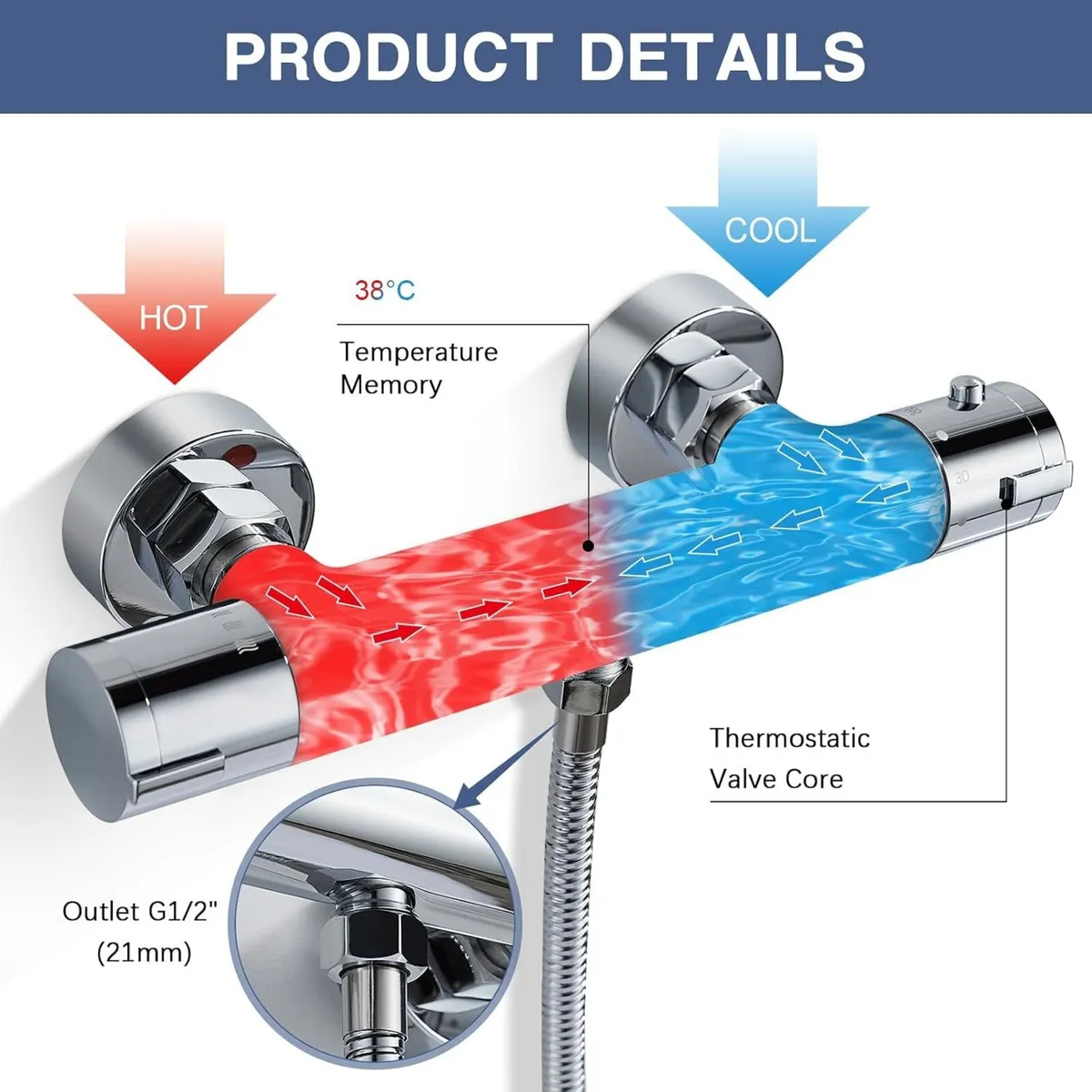 Thermostatic Shower Mixer Set Adjustable Riser - Image 4