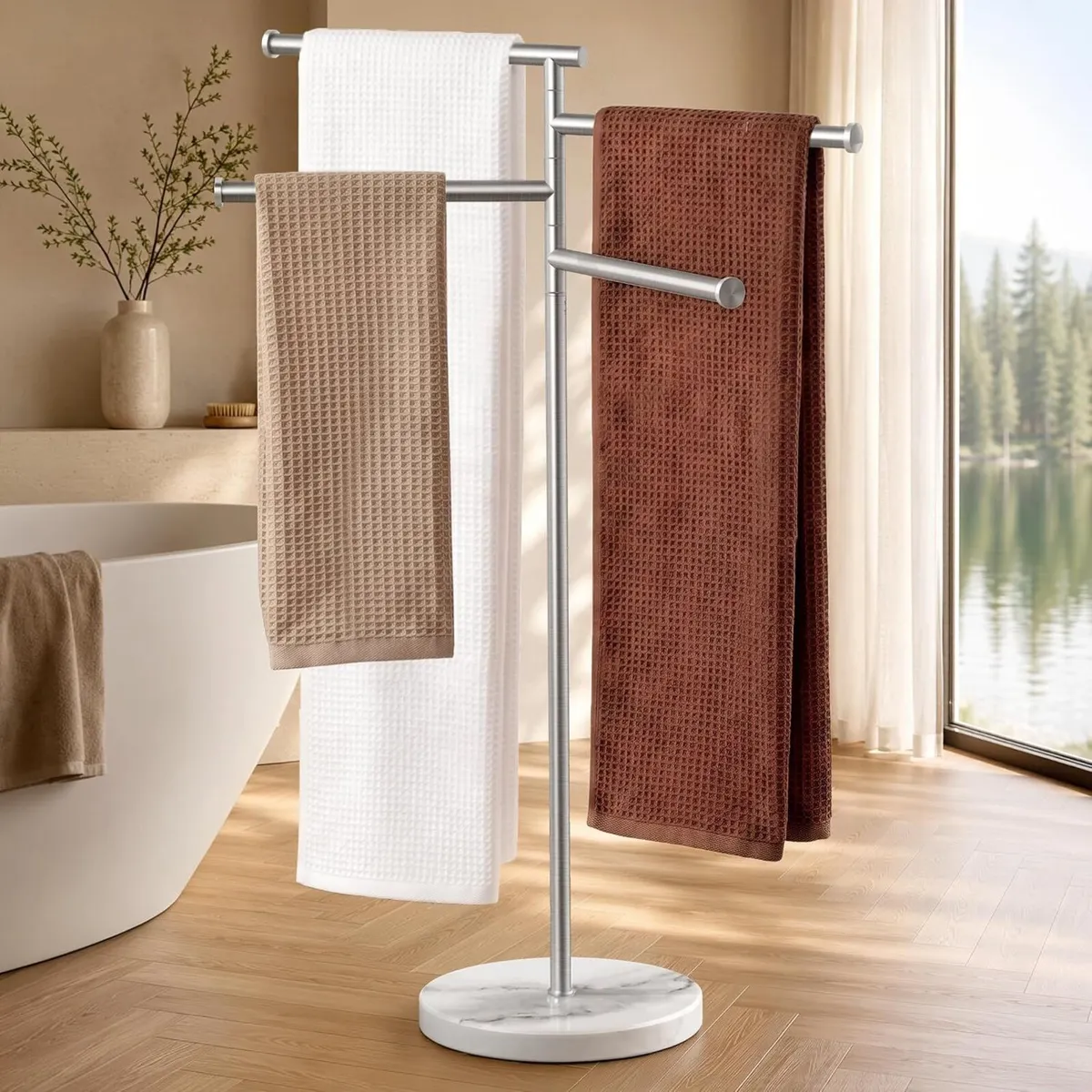 Bathroom Towel Rail Free Standing Holder 4 Swivel - Image 1