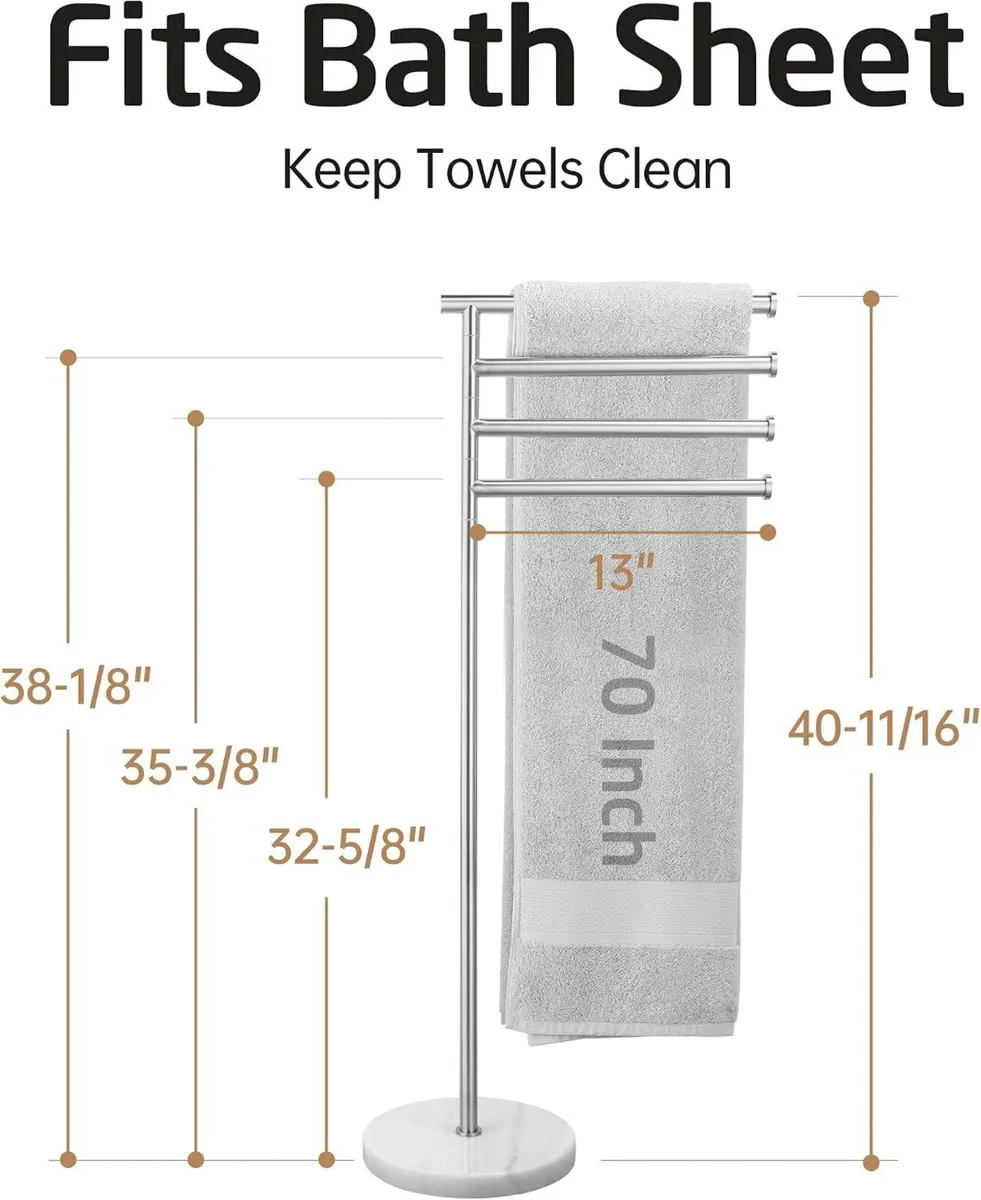 Bathroom Towel Rail Free Standing Holder 4 Swivel - Image 2