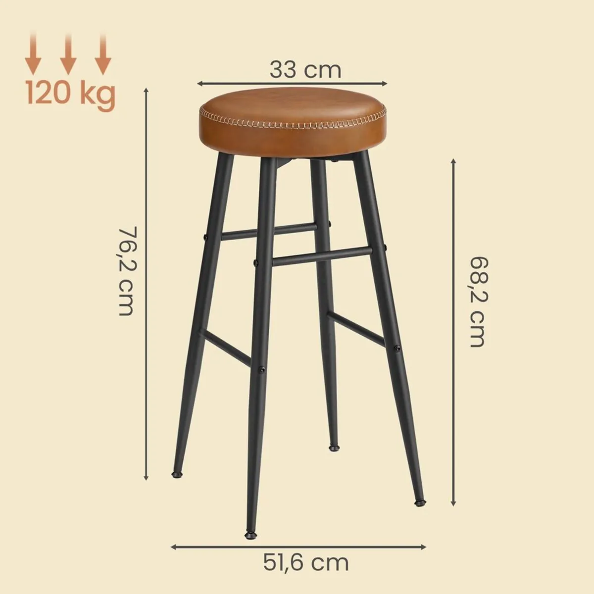 Set of 2 Swivel Bar Stools Brown Faux Leather & Bl - Image 3