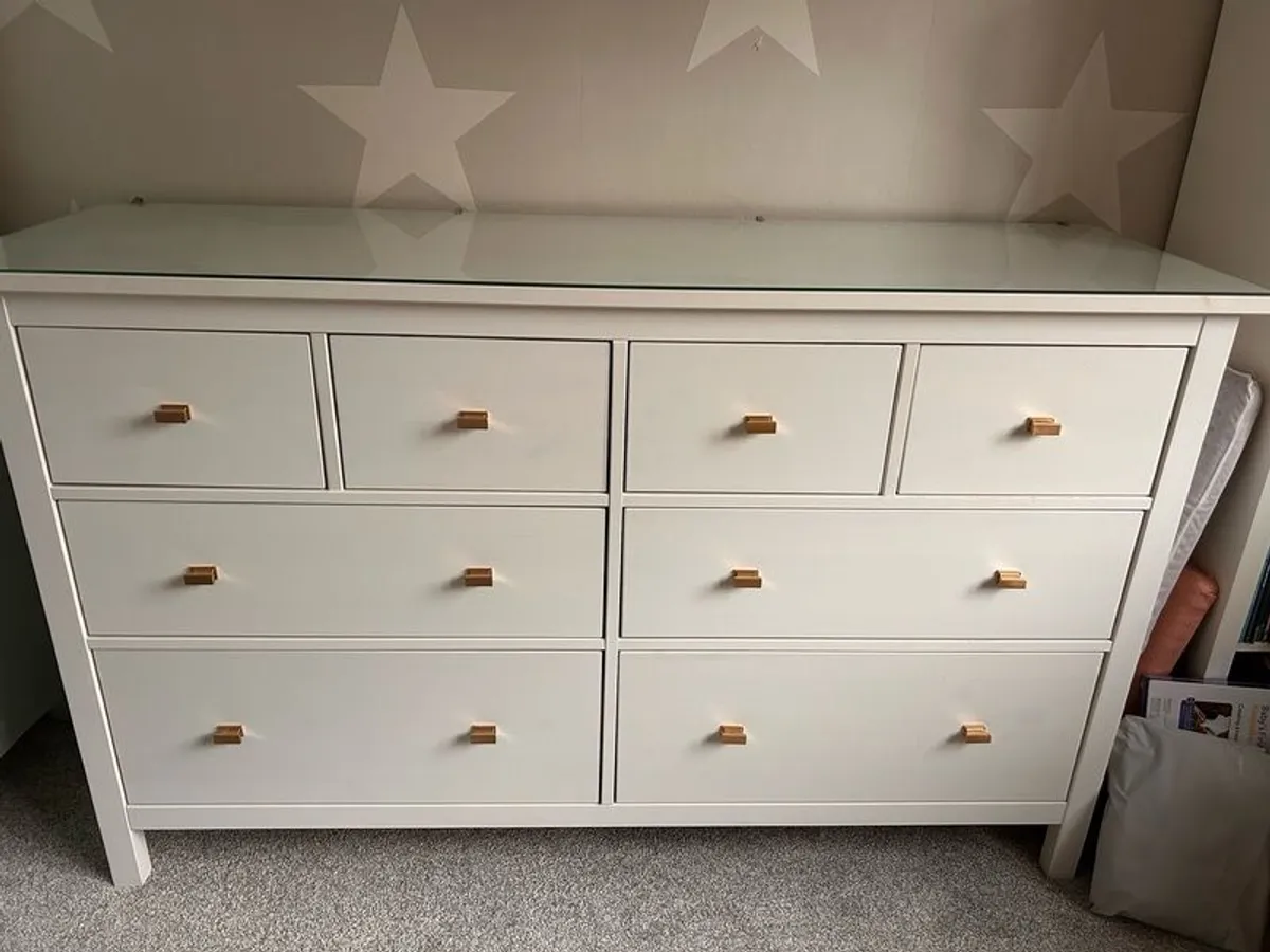 IKEA HEMNES Grey 8-Drawer Chest with Glass Top - Image 3