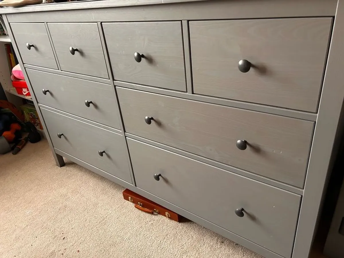 IKEA HEMNES Grey 8-Drawer Chest with Glass Top - Image 1