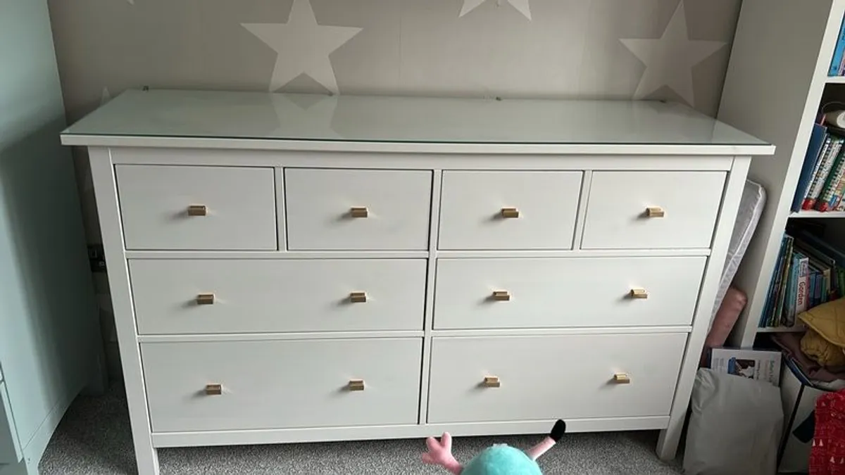 IKEA HEMNES Grey 8-Drawer Chest with Glass Top - Image 2