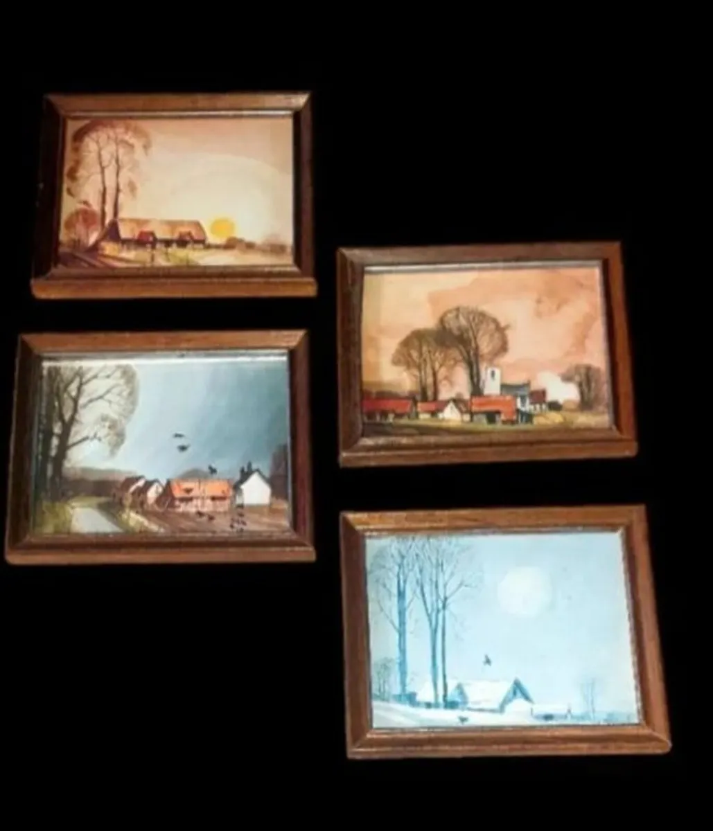 4 Vintage Miniature Framed Country Landscapes - Image 1