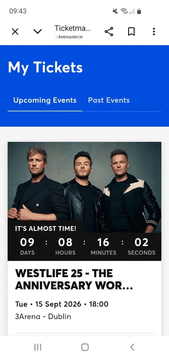 2X STANDING TICKETS FOR WESTLIFE. €100 FOR BOTH