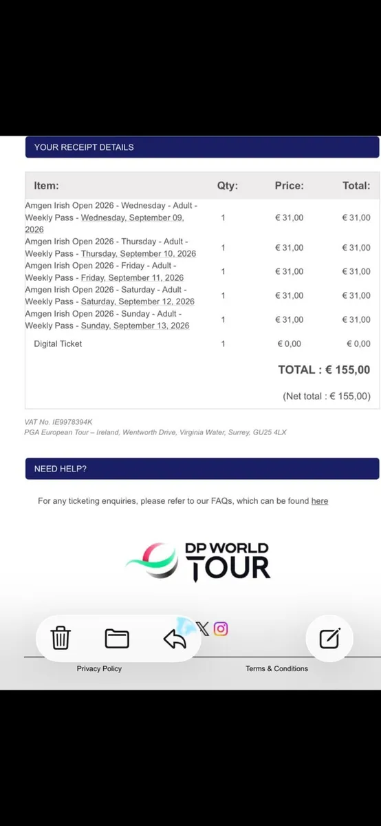 Amgen Irish Open Doonbeg – 5 Day General Admission - Image 2