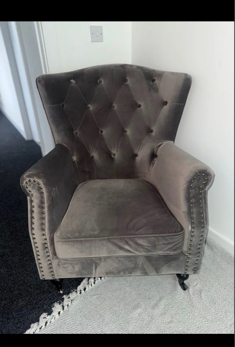 1 Vintage Chair Wing Back Crush Velvet Grey - Image 1