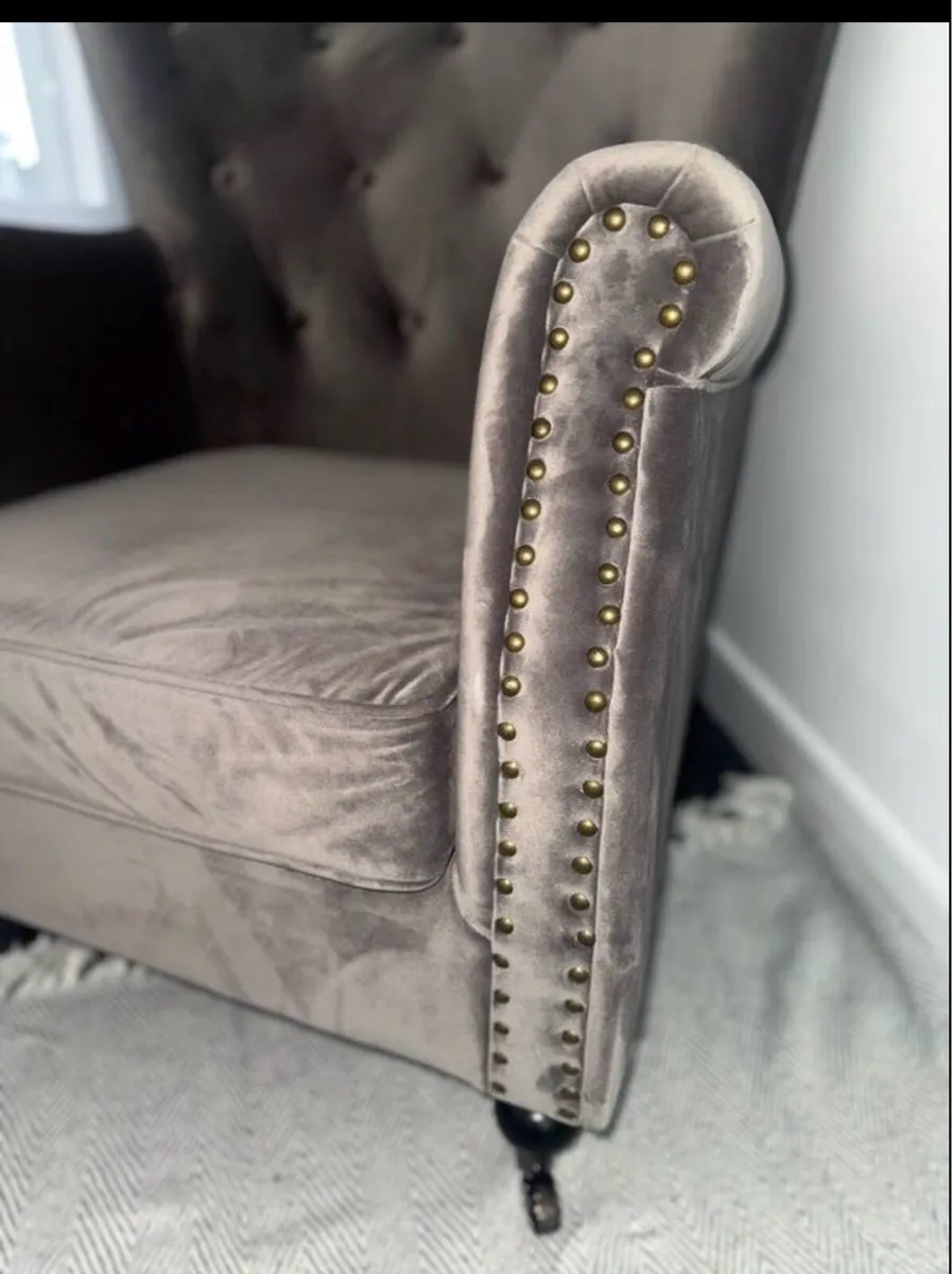 1 Vintage Chair Wing Back Crush Velvet Grey - Image 3