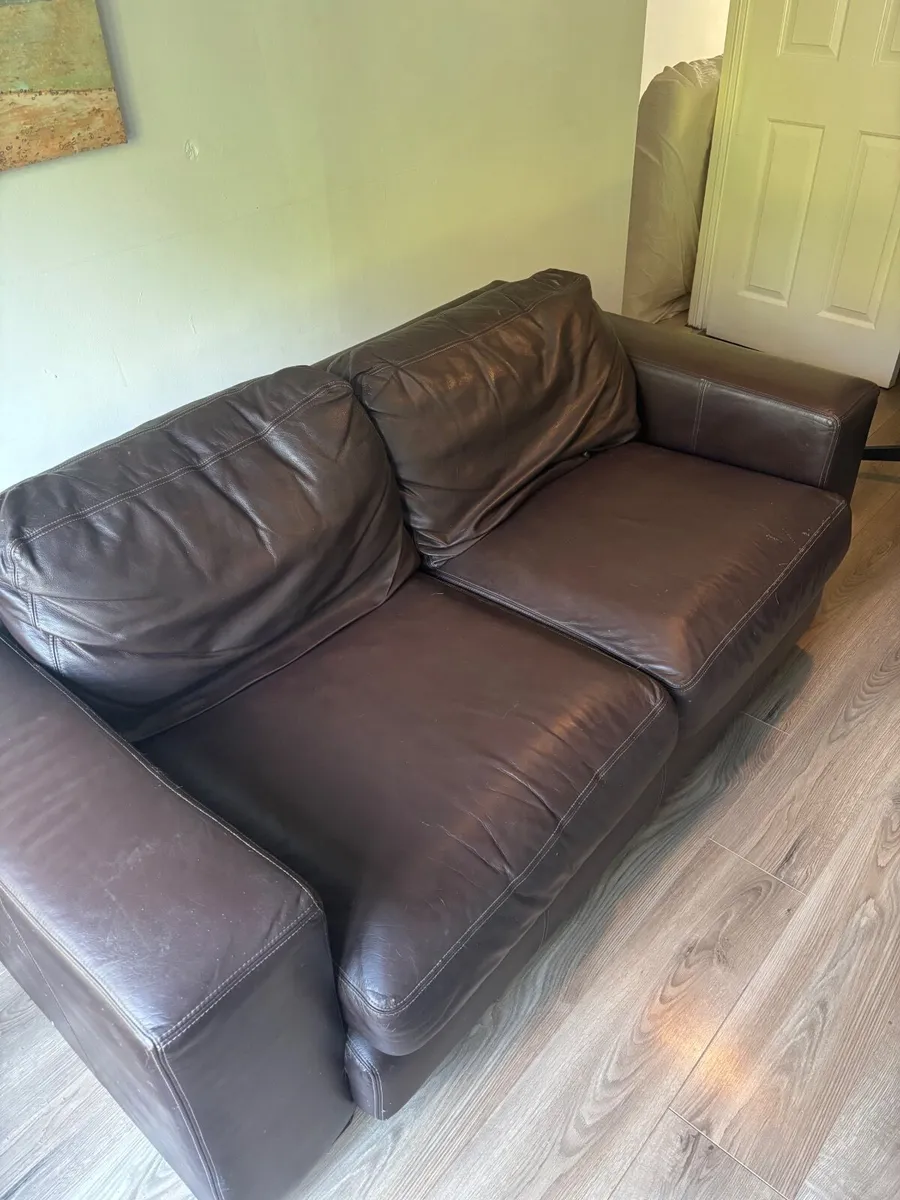 Brown Leather 3 seater couch - Image 1