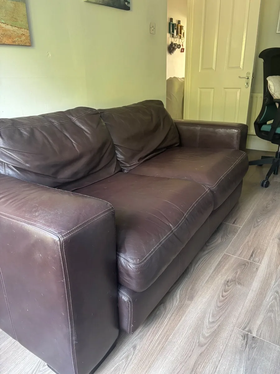 Brown Leather 3 seater couch - Image 2
