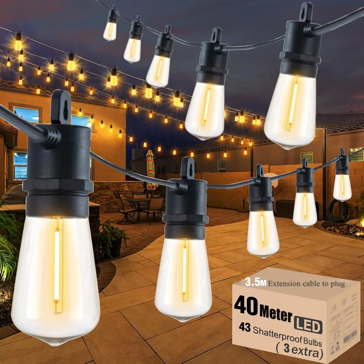 Lights Outdoor 40m Mains with 43 LED 2700K - Image 1